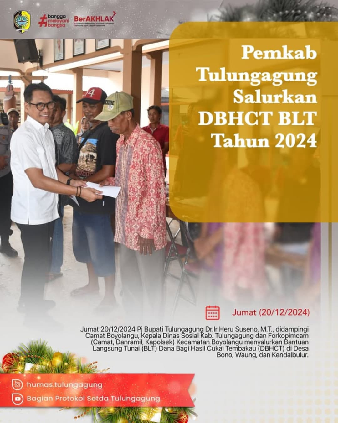Pemkab Tulungagung Salurkan Bantuan Langsung Tunai Tahun 2024