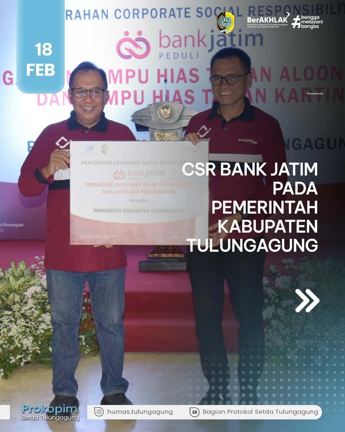 Penyerahan CSR Bank Jatim untuk Taman di Tulungagung