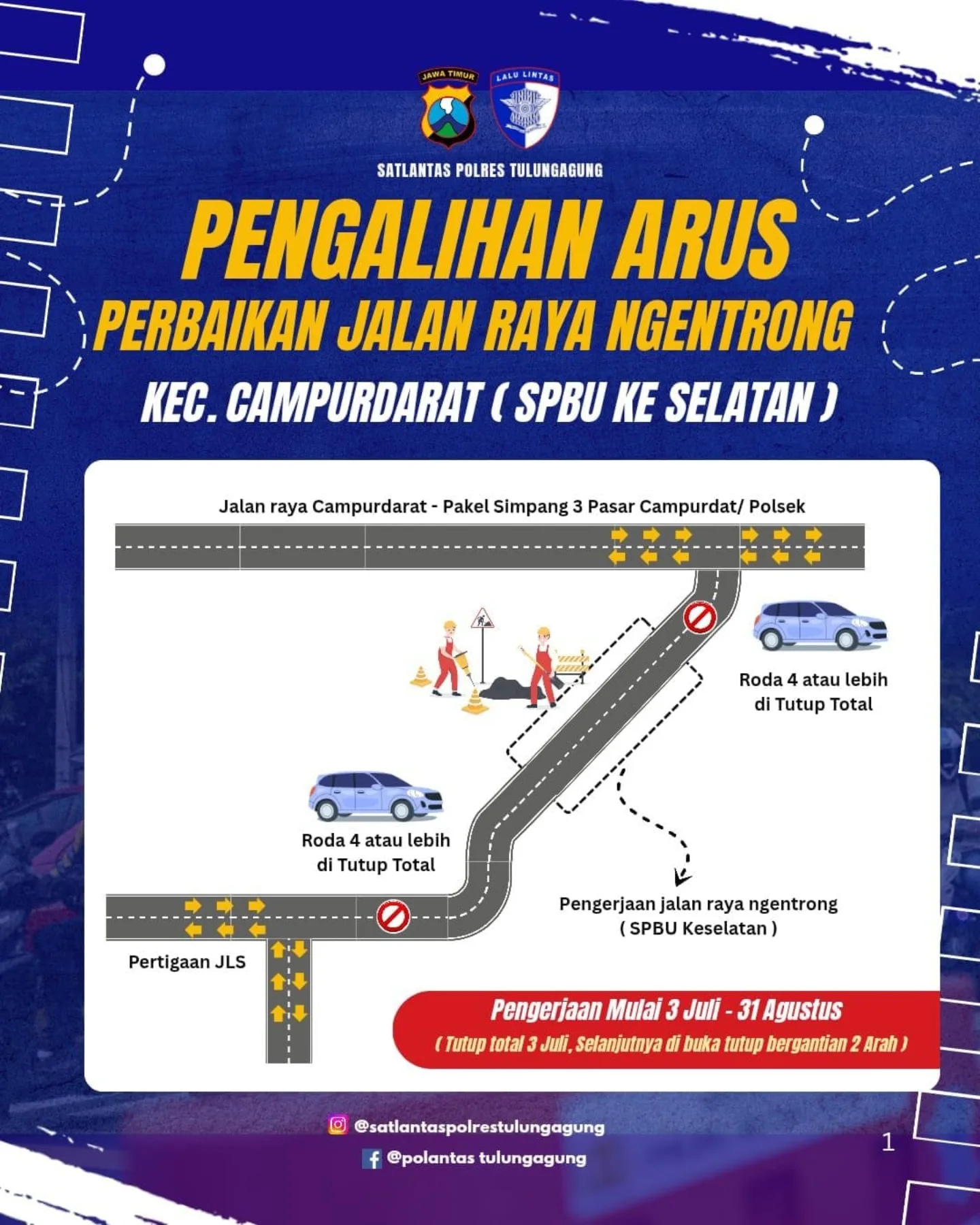 Pengalihan Arus Lalu Lintas di Campurdarat Mulai Juli 2025