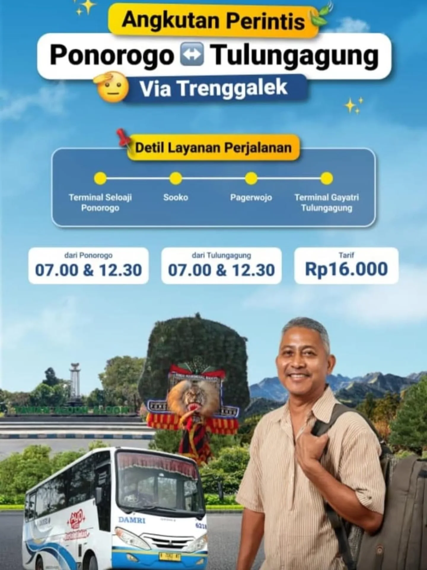 Bus DAMRI Tulungagung-Ponorogo via Trenggalek Resmi Beroperasi Kembali Pada Agustus 2025