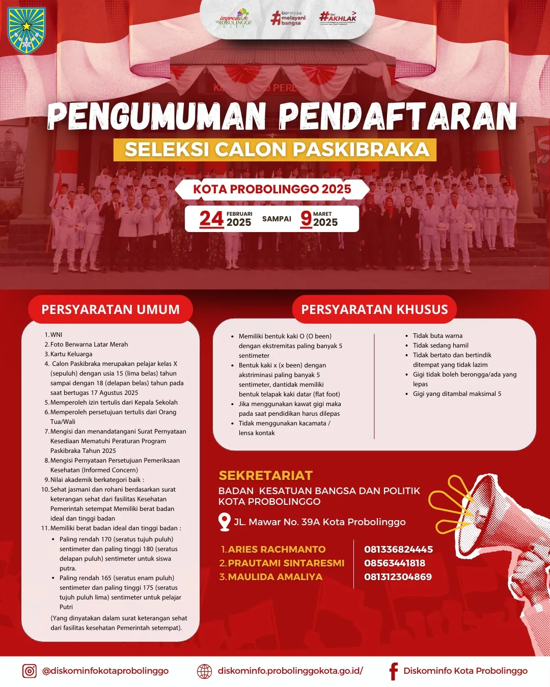 Pengumuman Pendaftaran Seleksi Calon Paskibaraka Kota Probolinggo 2025