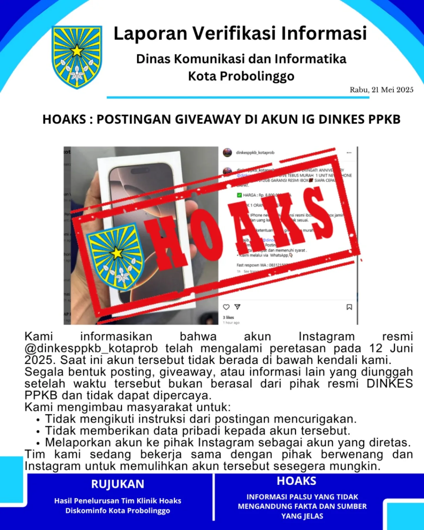 Akun Instagram DINKES PPKB Kota Probolinggo Diretas