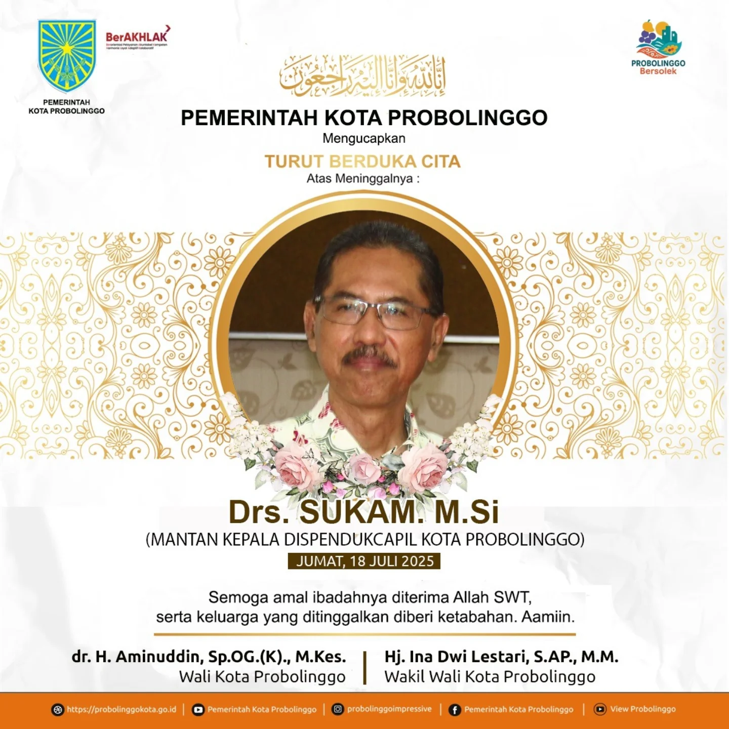 Keluarga Besar Diskominfo Probolinggo Berduka atas Wafatnya Drs. Sukam, M.Si