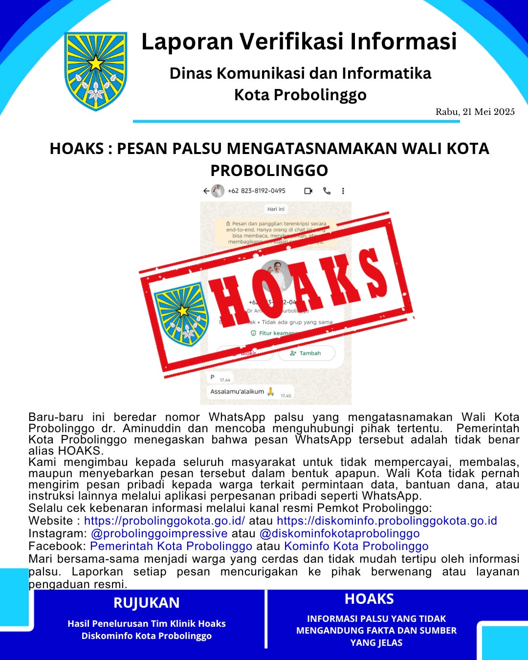 Penjelasan Mengenai Pesan Hoaks yang Mengatasnamakan Wali Kota Probolinggo