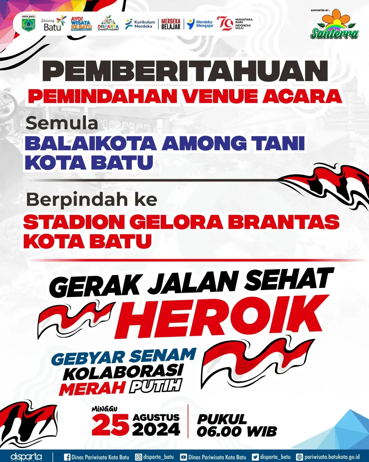 Gerak Jalan Sehat Heroik & Senam Kolaborasi Merah Putih Pindah Venue ke Stadion Gelora Brantas