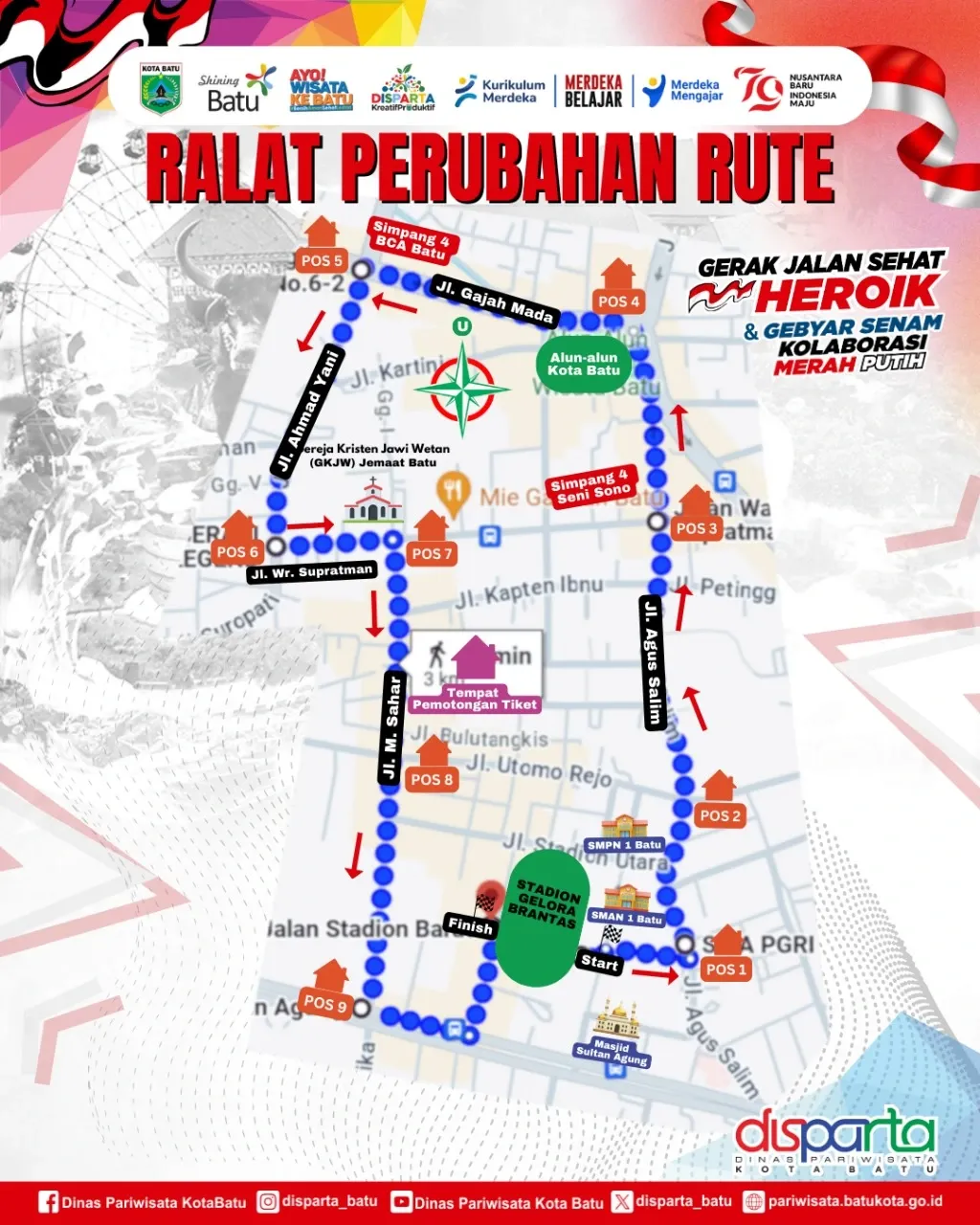 Perubahan Rute Gerak Jalan Heroik dan Senam Kolaborasi Merah Putih di Kota Batu