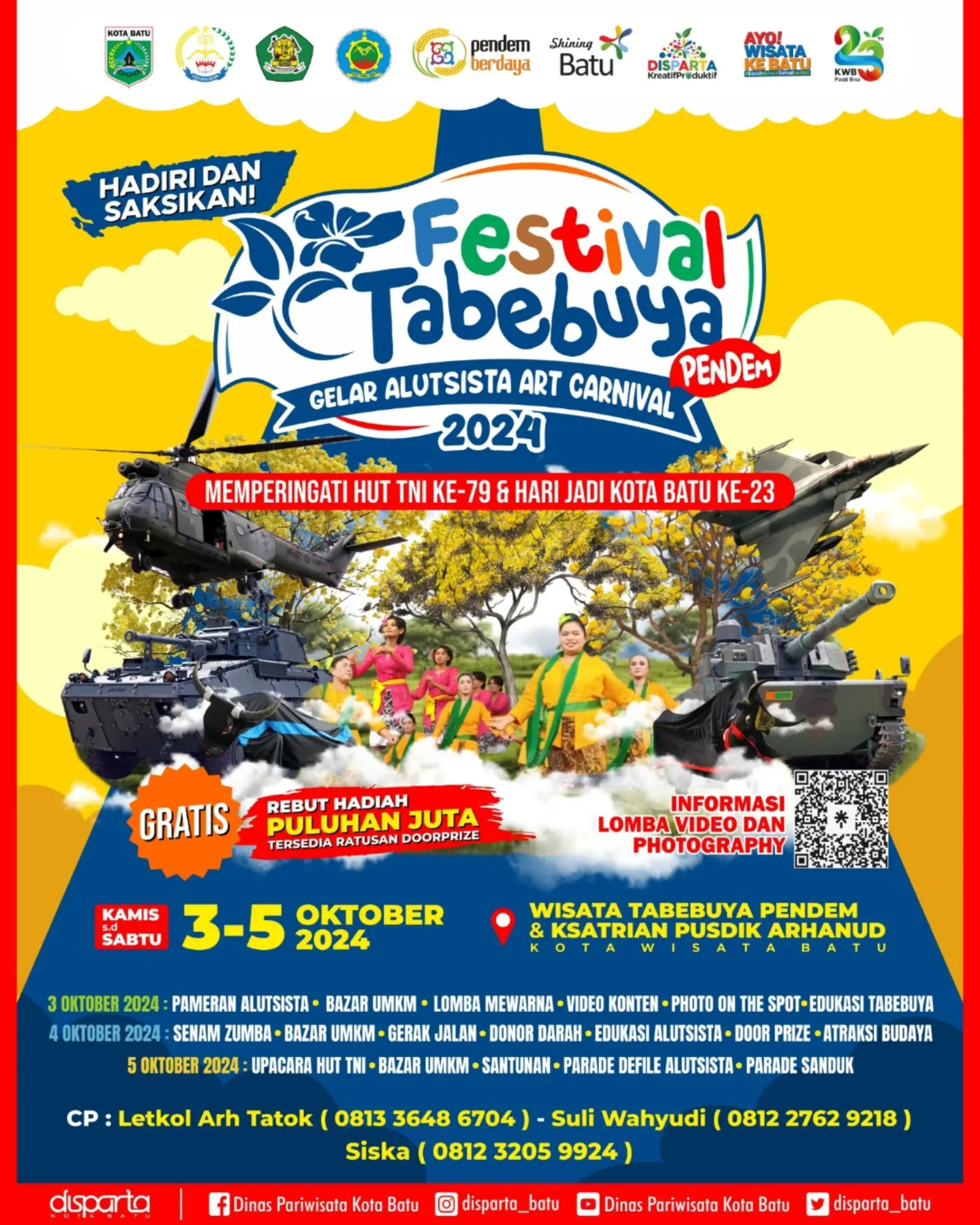 Festival Tabebuya Pendem dan Gelar Alutsista Art Carnival 2024 di Kota Batu
