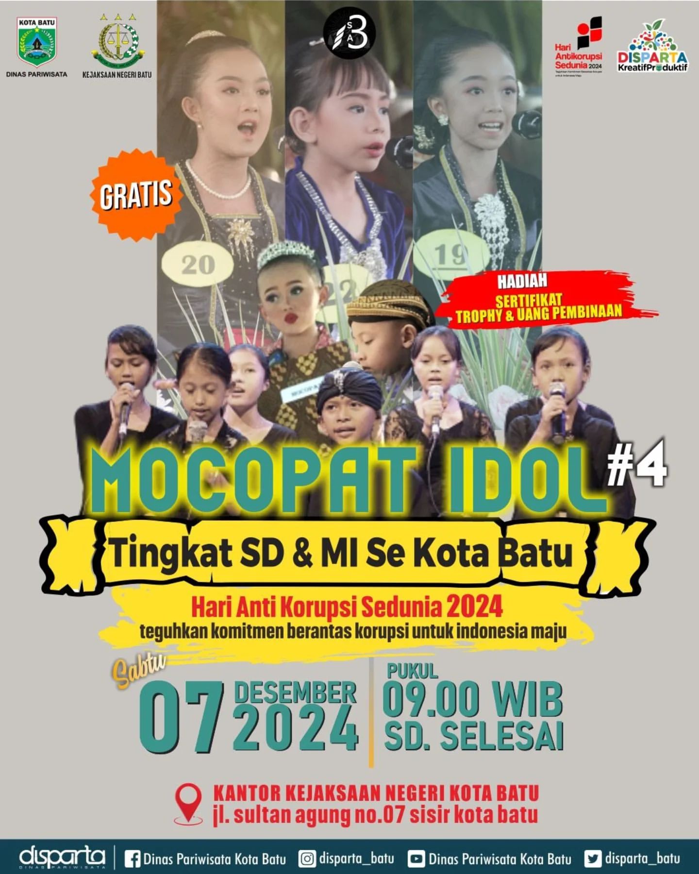 Mocopat Idol #4 Tingkat SD/MI Se-Kota Batu Rayakan Hari Anti Korupsi Se-Dunia