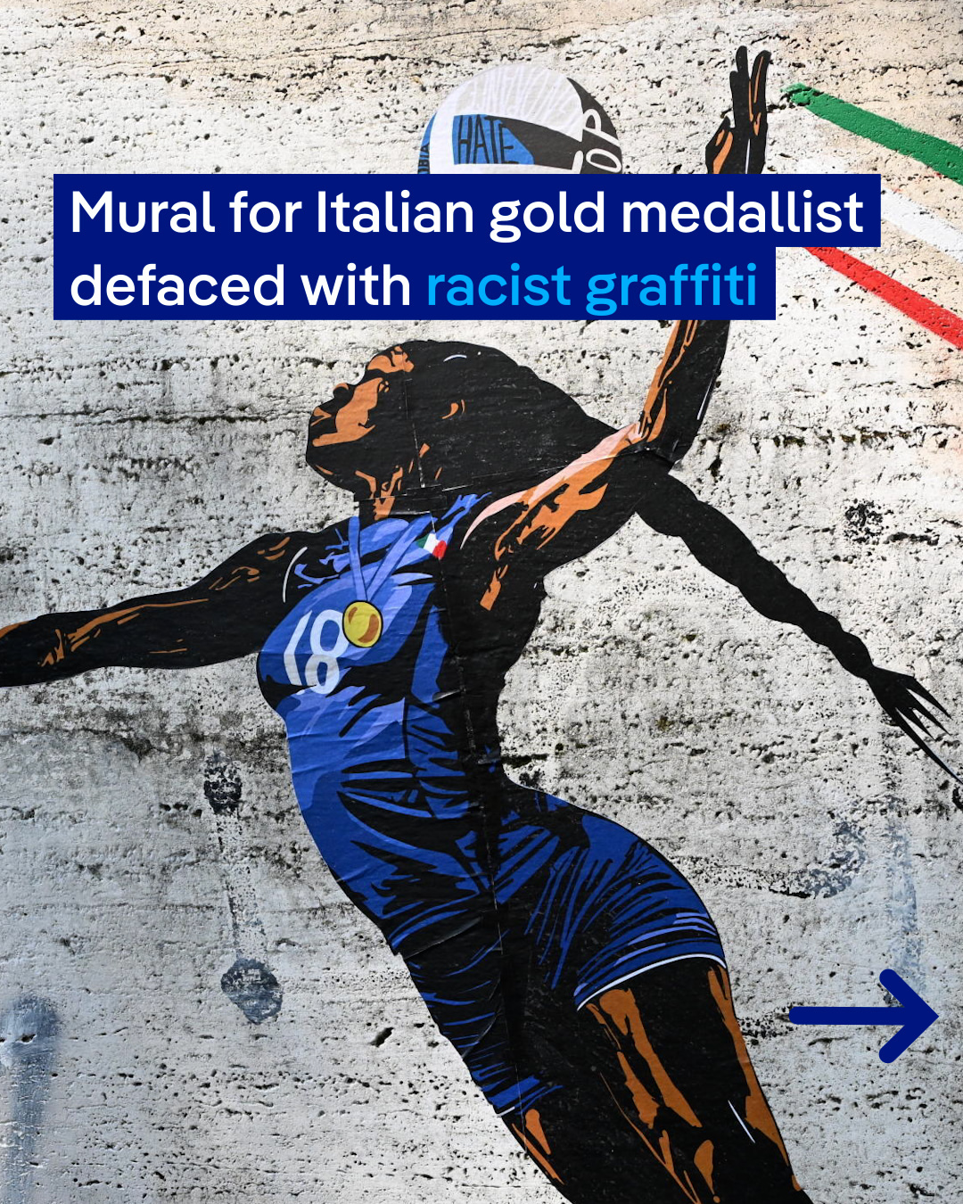Mural Paola Egonu Dinodai dengan Cat Merah Jambu di Roma