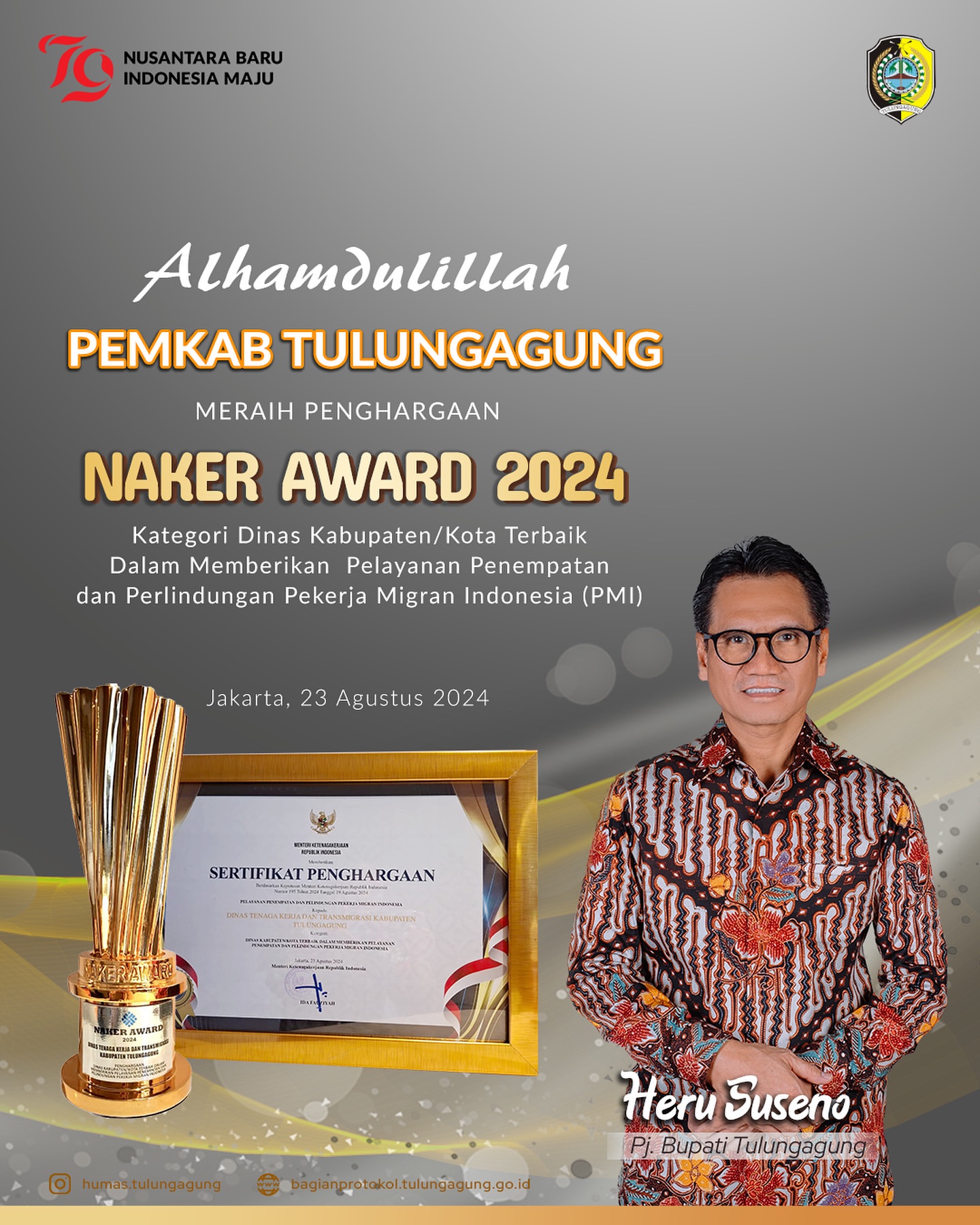 Pemkab Tulungagung Raih Penghargaan Naker Award 2024 dalam Pelayanan Pekerja Migran