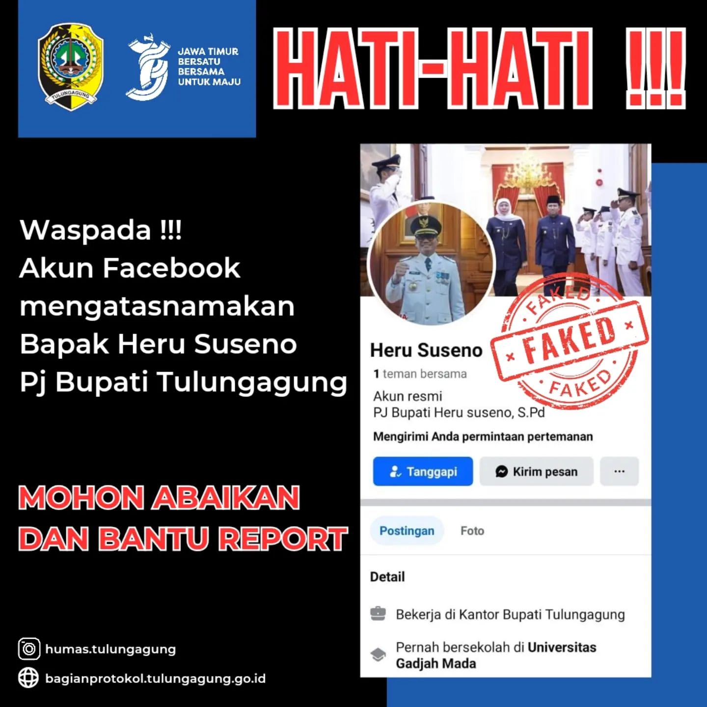 Waspada Terhadap Akun Palsu atas Nama Pj Bupati Tulungagung