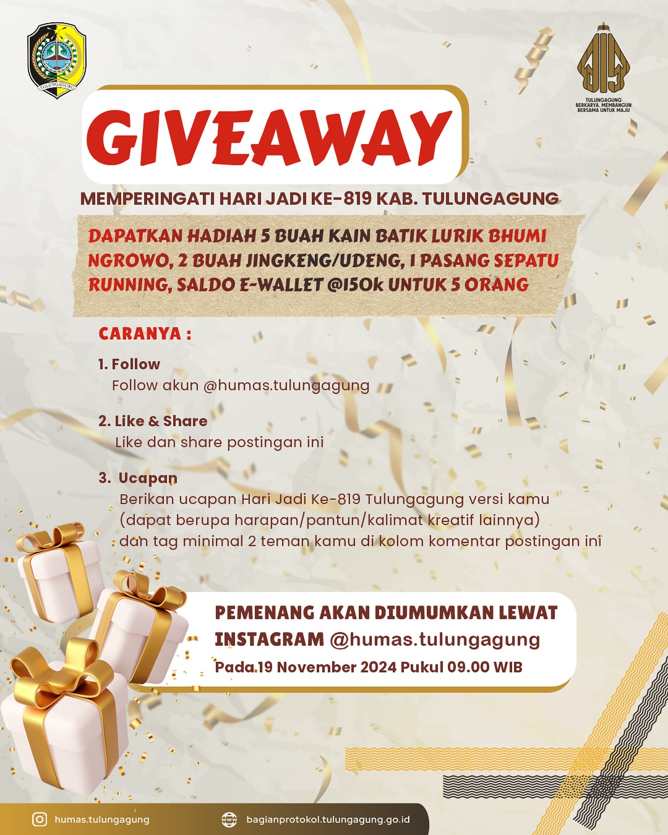 Meriahkan Hari Jadi Ke-819 Kabupaten Tulungagung dengan Giveaway!