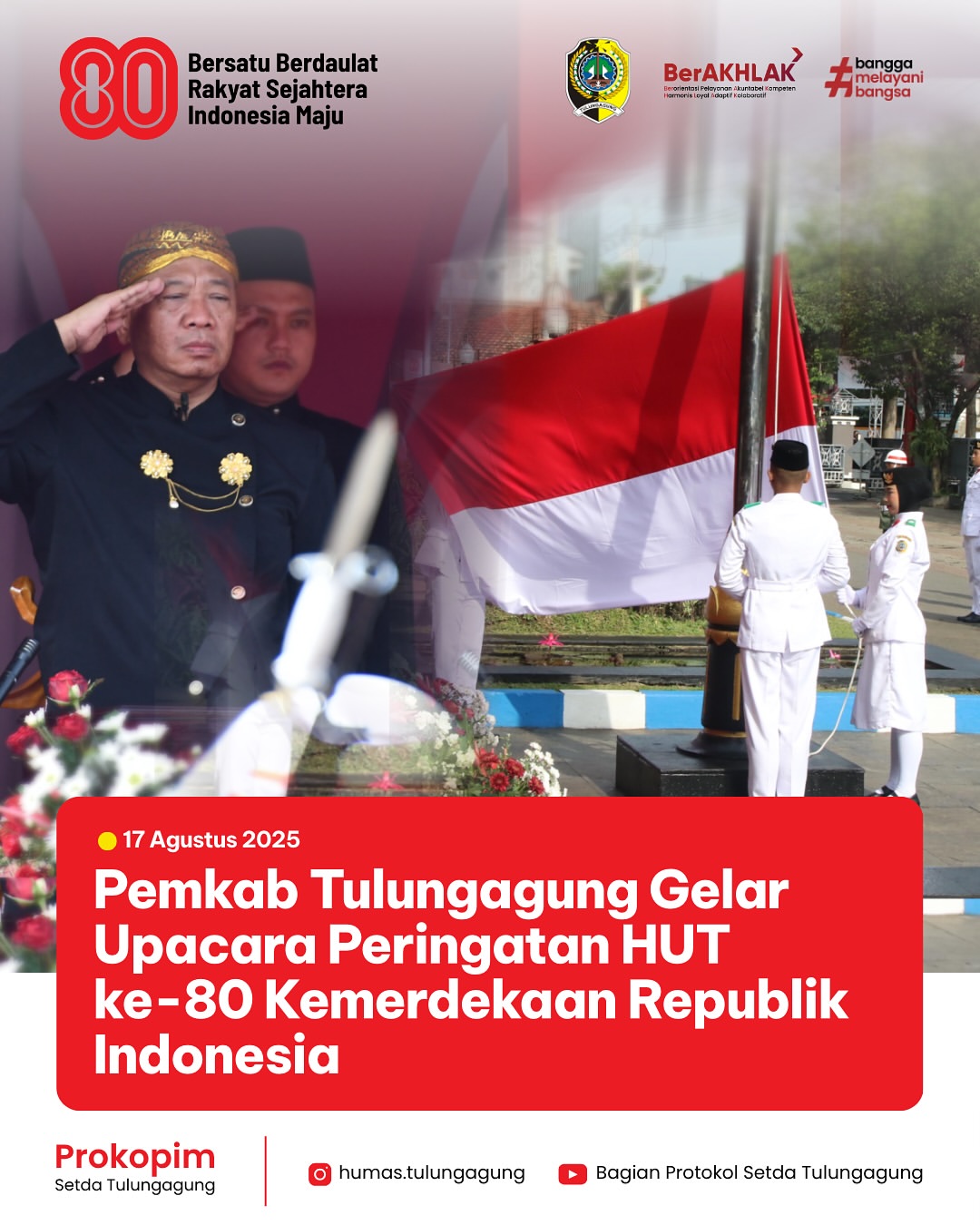Upacara Peringatan HUT ke-80 Kemerdekaan Indonesia di Tulungagung Berlangsung Hikmat dan Meriah