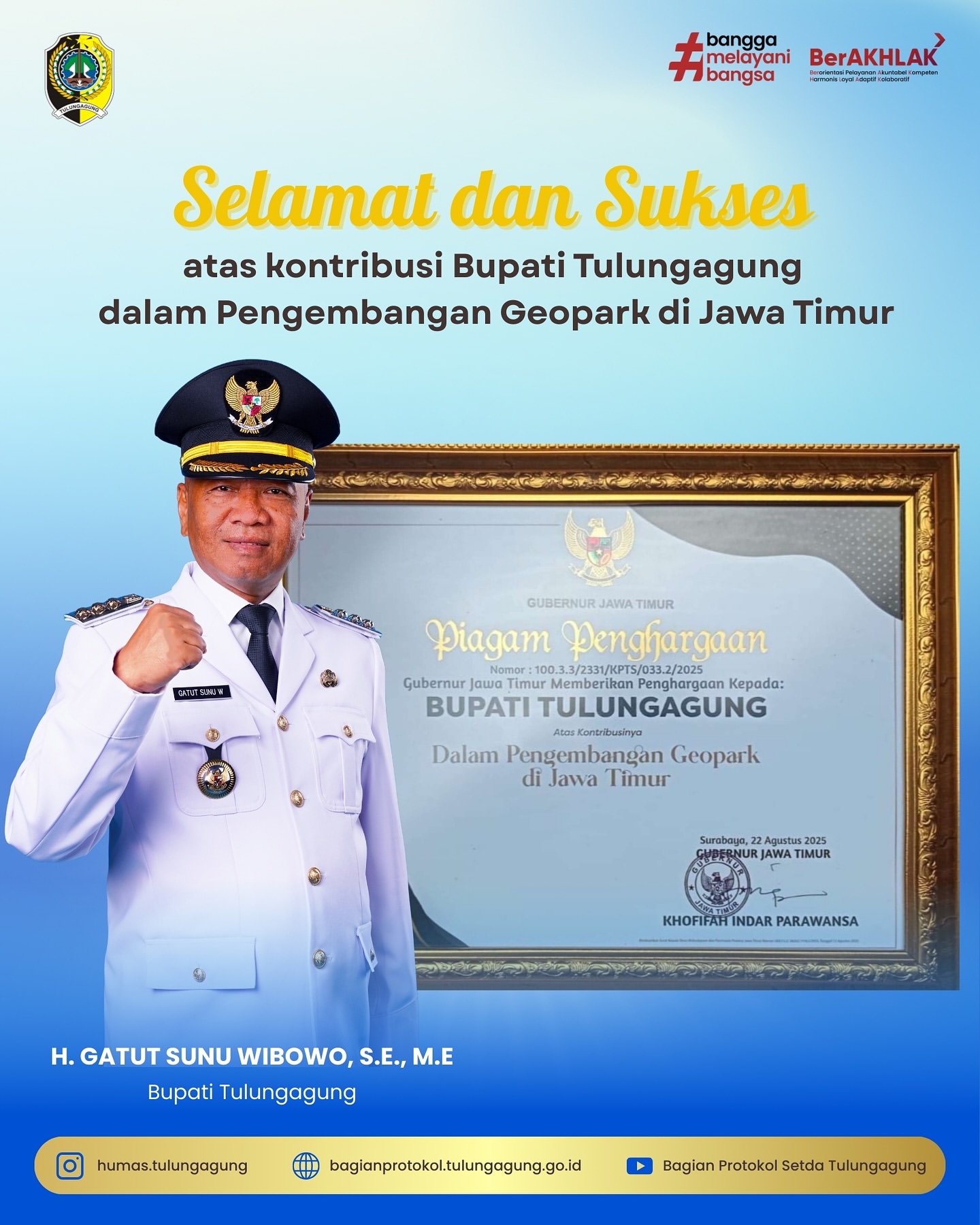 Bupati Tulungagung Terima Penghargaan atas Pengembangan Geopark di Jawa Timur
