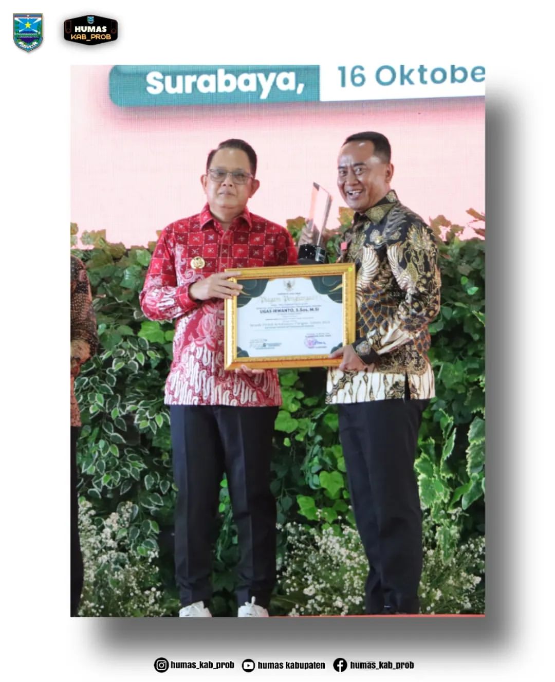 Pj Bupati Probolinggo Raih Penghargaan sebagai Kabupaten/Kota Peduli Ketahanan Pangan