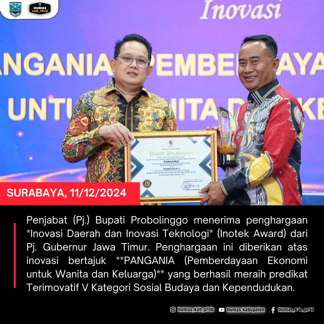 Pemerintah Kabupaten Probolinggo Raih Inotek Award Terinovatif V