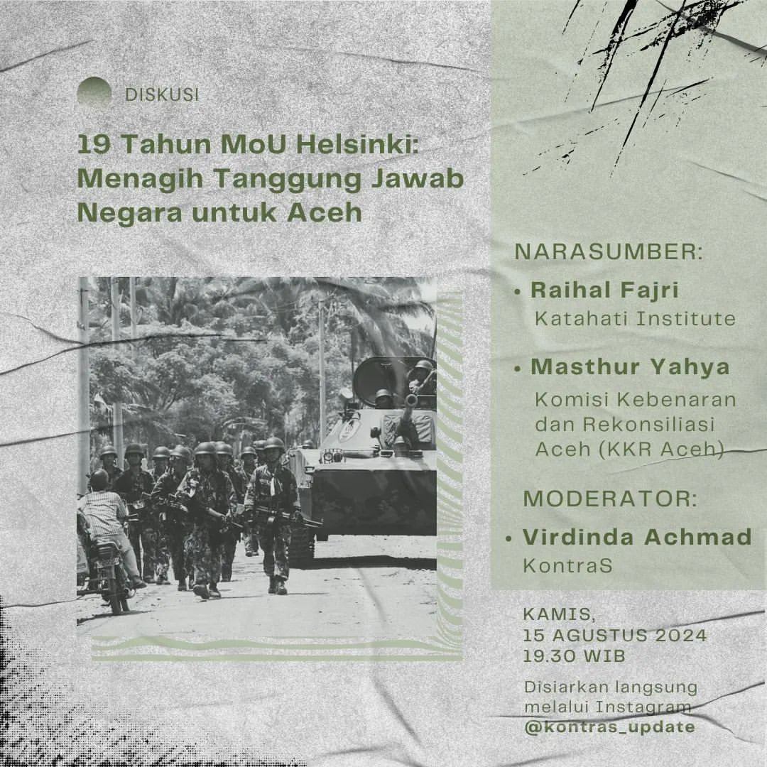 Diskusi Mengenai 19 Tahun MoU Helsinki dan Tanggung Jawab Negara untuk Aceh
