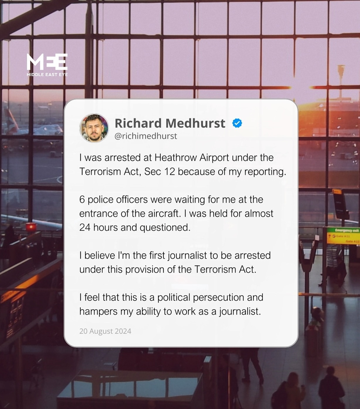 Jurnalis Inggris Richard Medhurst Ditangkap di Bandara Heathrow