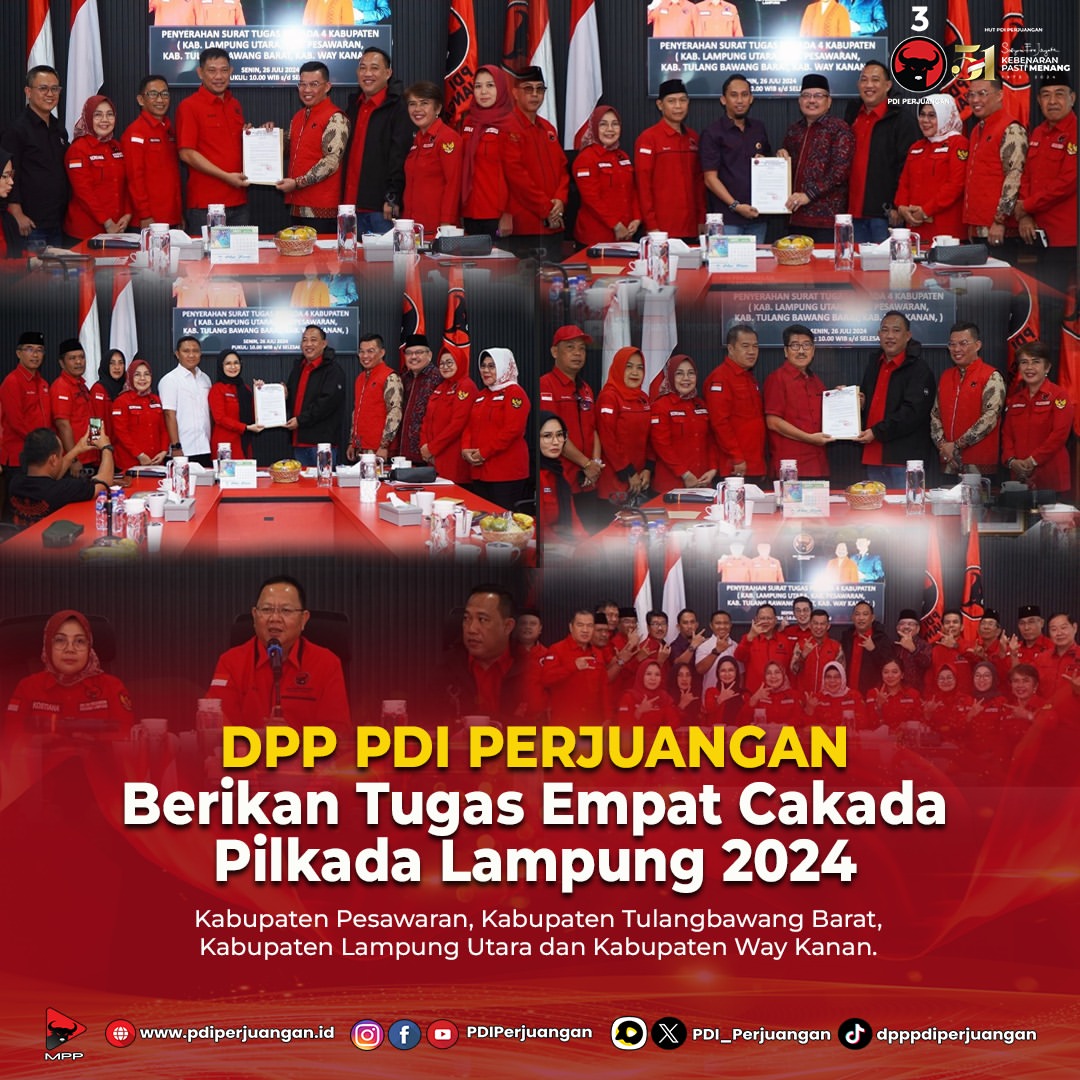 PDI Perjuangan Serahkan Surat Tugas kepada Empat Bakal Calon Kepala Daerah