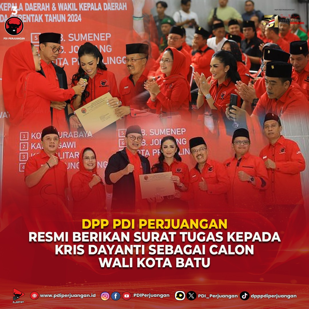 Surat Tugas PDI Perjuangan Untuk Kris Dayanti Sebagai Cawali Batu