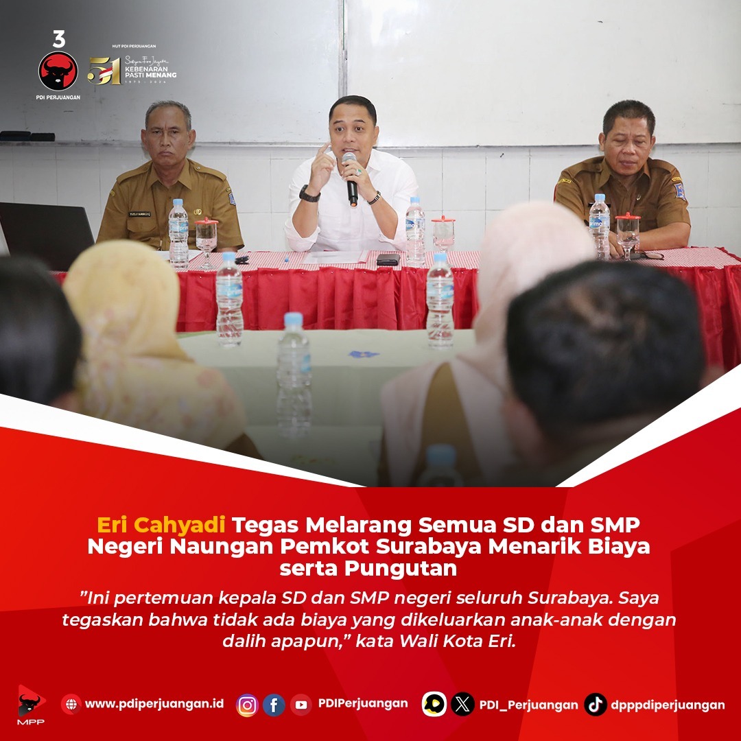 Eri Cahyadi Larang SD dan SMP Negeri di Surabaya Pungut Biaya dari Siswa