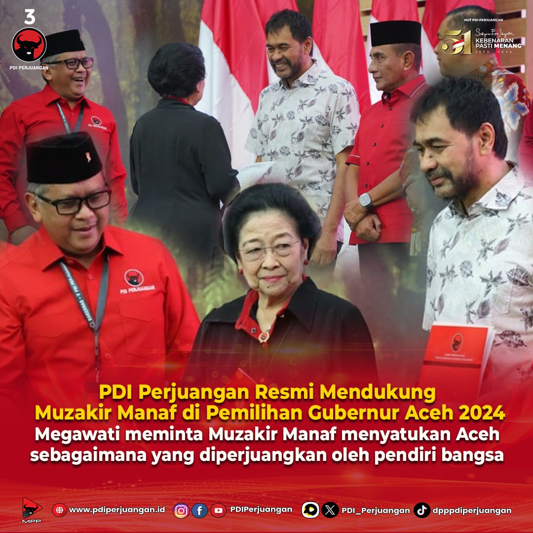 PDI Perjuangan Calonkan Muzakir Manaf di Pilgub Aceh 2024