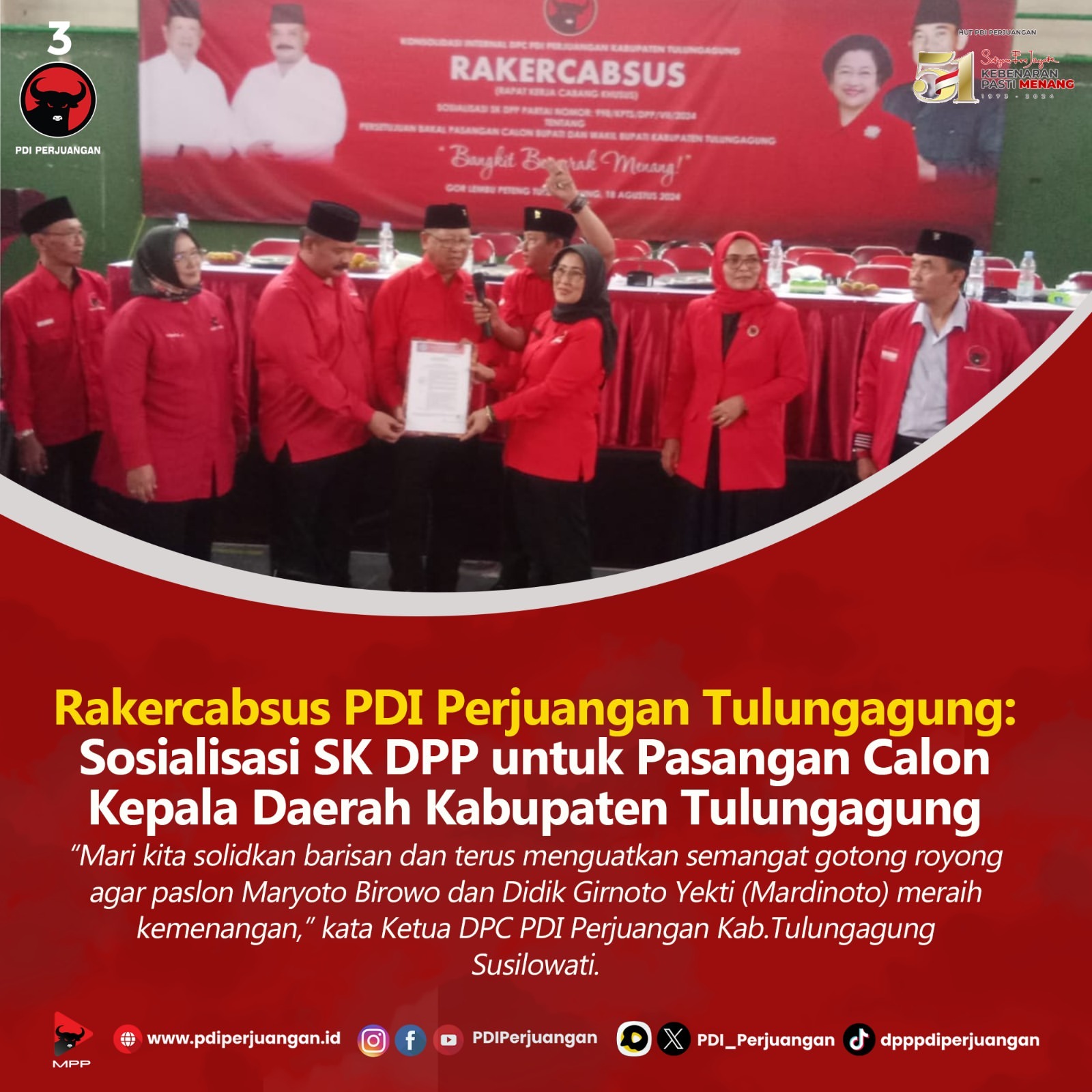 Rakercabsus PDI Perjuangan Tulungagung: Dukungan untuk MARDINOTO