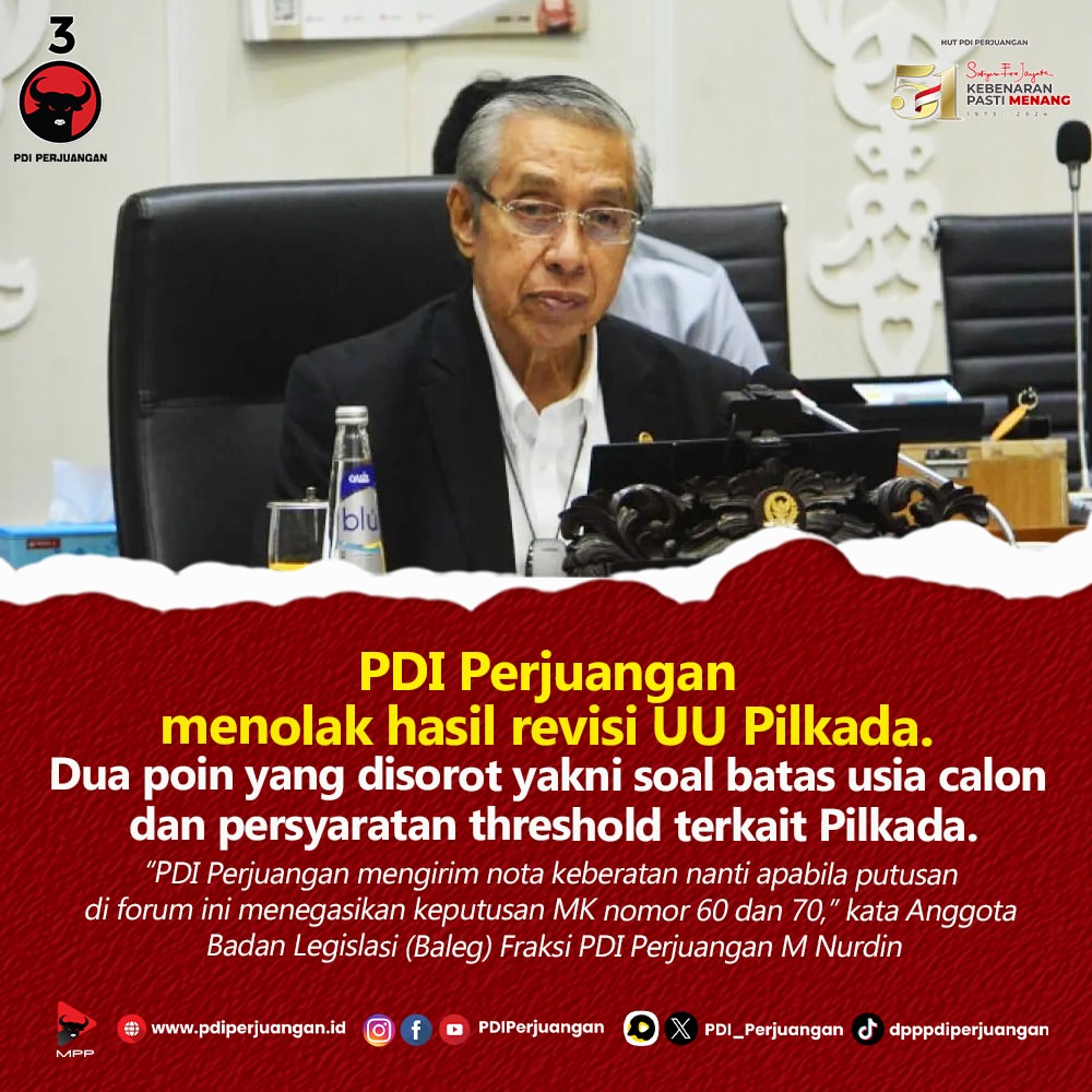 PDI Perjuangan Tolak Hasil Revisi UU Pilkada