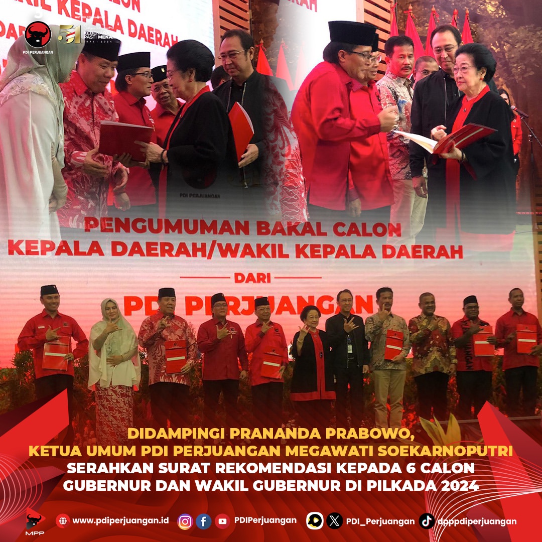 PDI Perjuangan Umumkan 169 Bakal Calon Kepala Daerah untuk Pilkada 2024