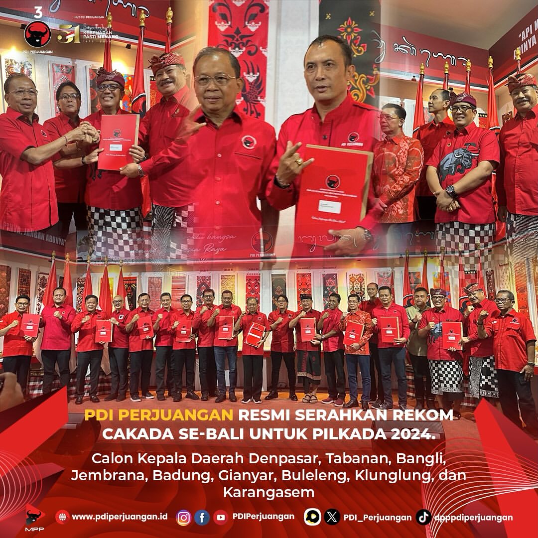 PDI Perjuangan Serahkan Rekomendasi Calon Kepala Daerah untuk Pilkada 2024 di Bali
