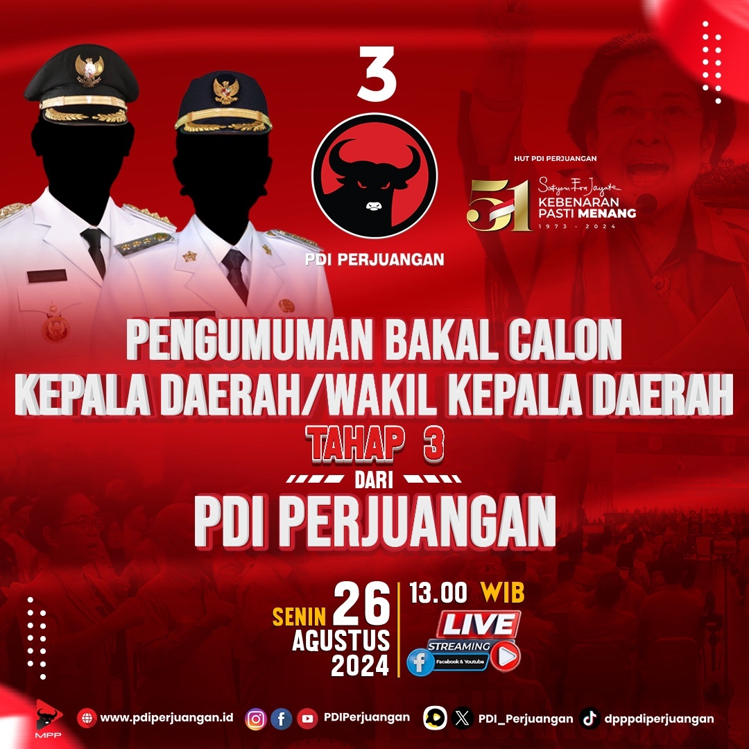 Pengumuman Bakal Calon Kepala Daerah PDI Perjuangan untuk Pilkada 2024