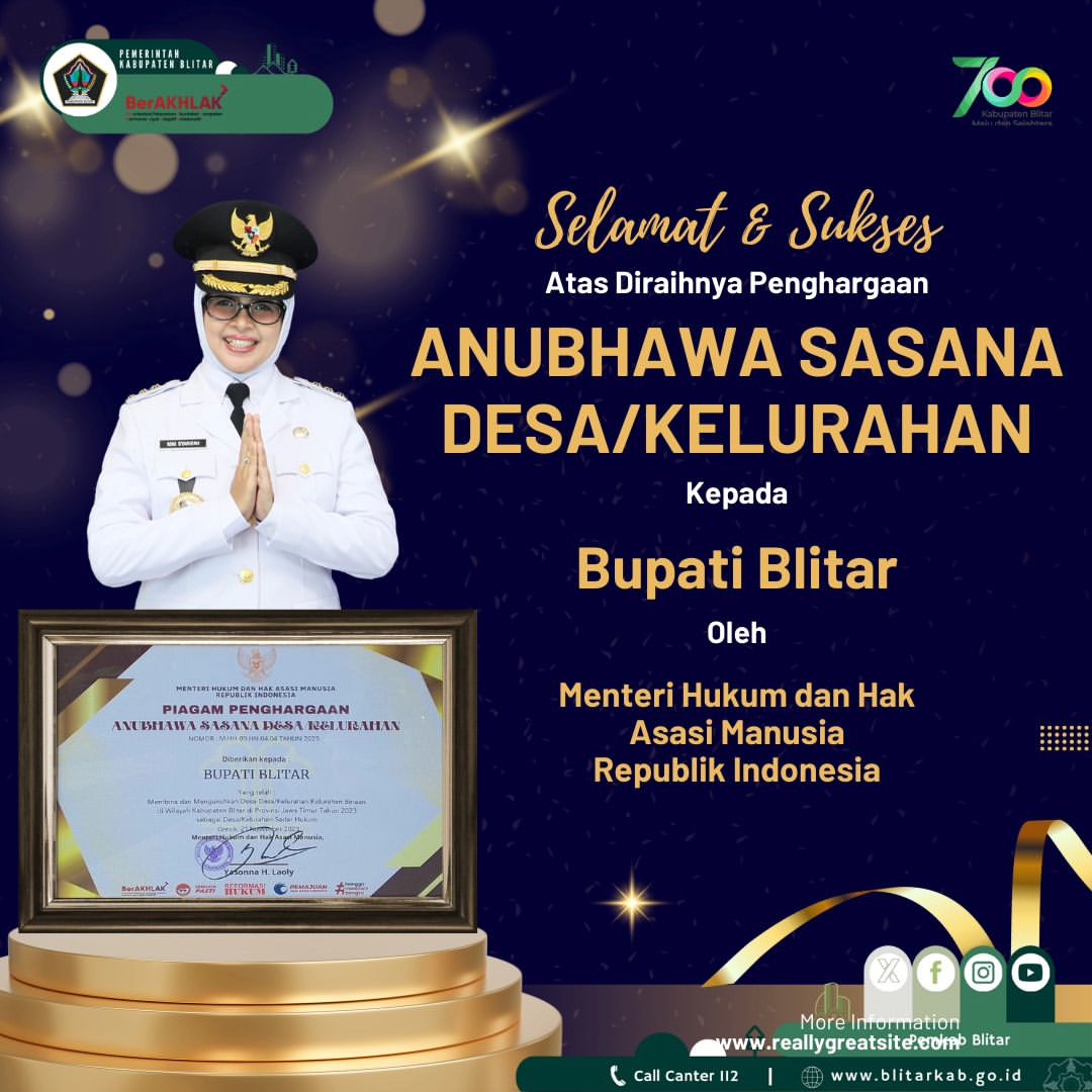 Pemkab Blitar Raih Penghargaan Desa/Kelurahan Sadar Hukum