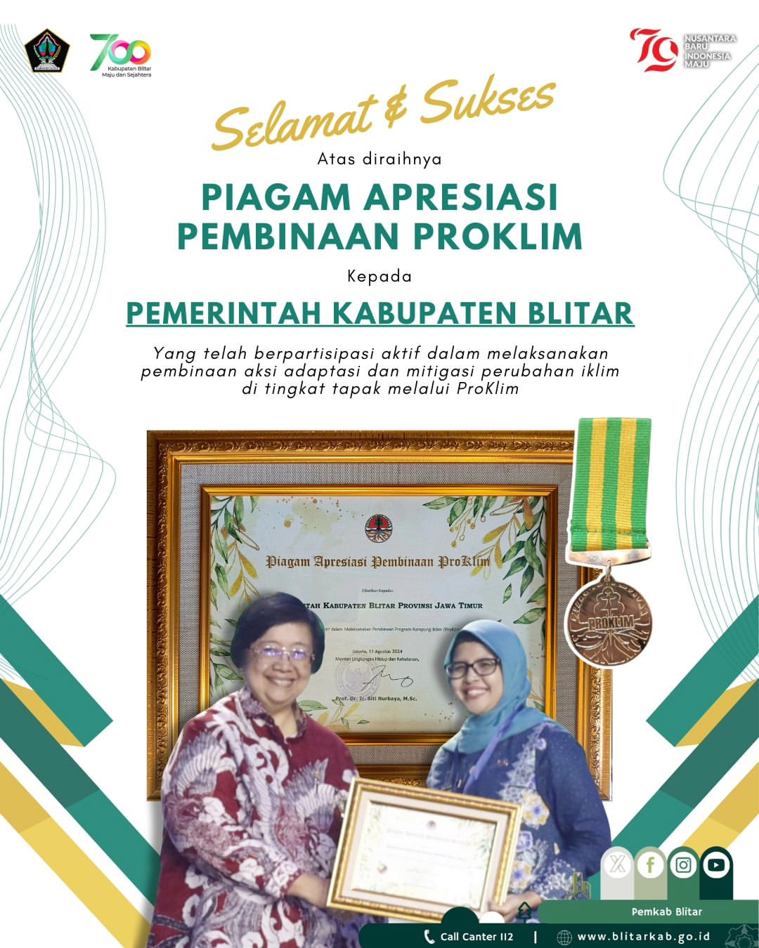 Penghargaan Pembinaan Proklim untuk Pemkab Blitar