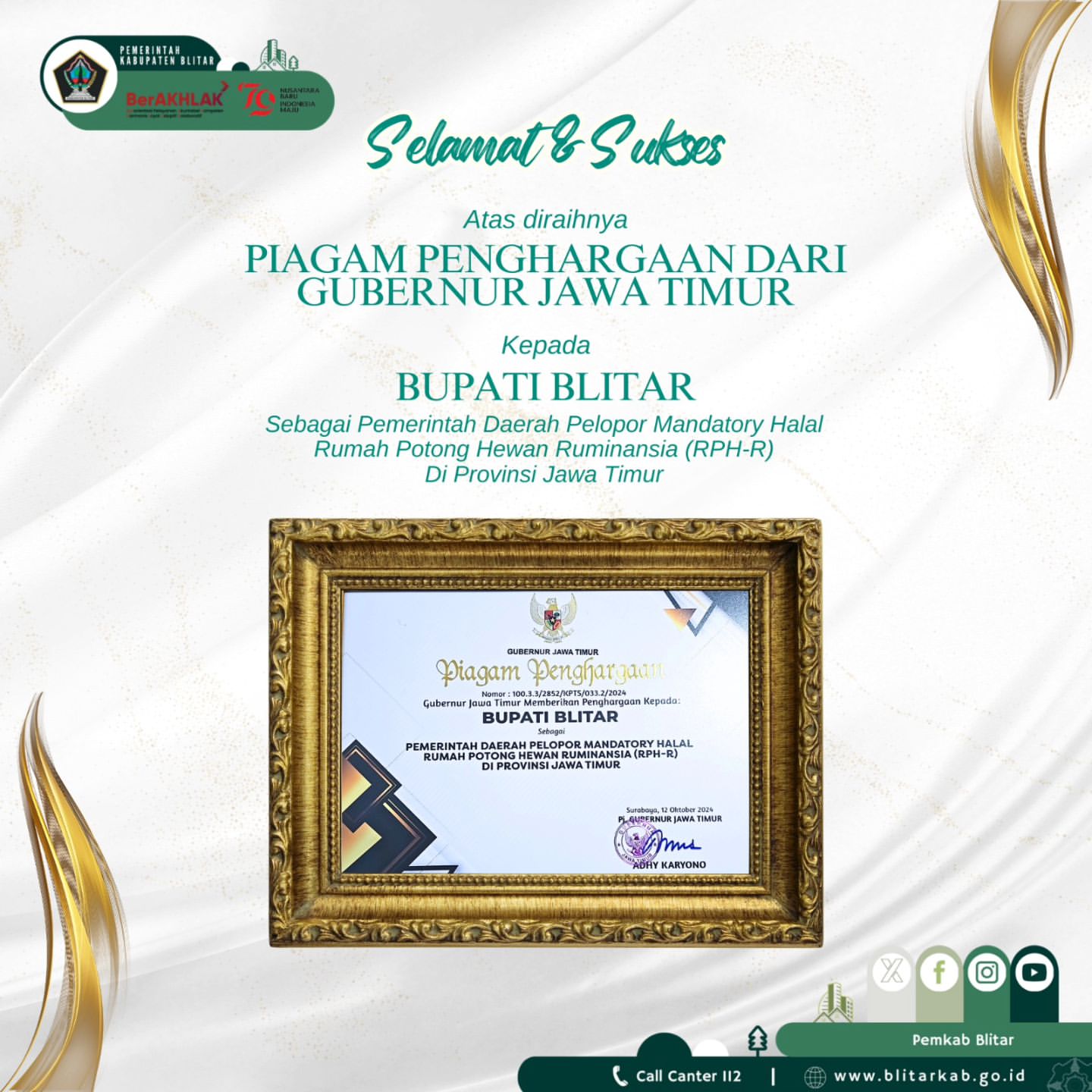 Pelantikan Pjs Bupati Blitar Sebagai Pengelola Rumah Potong Hewan Halal