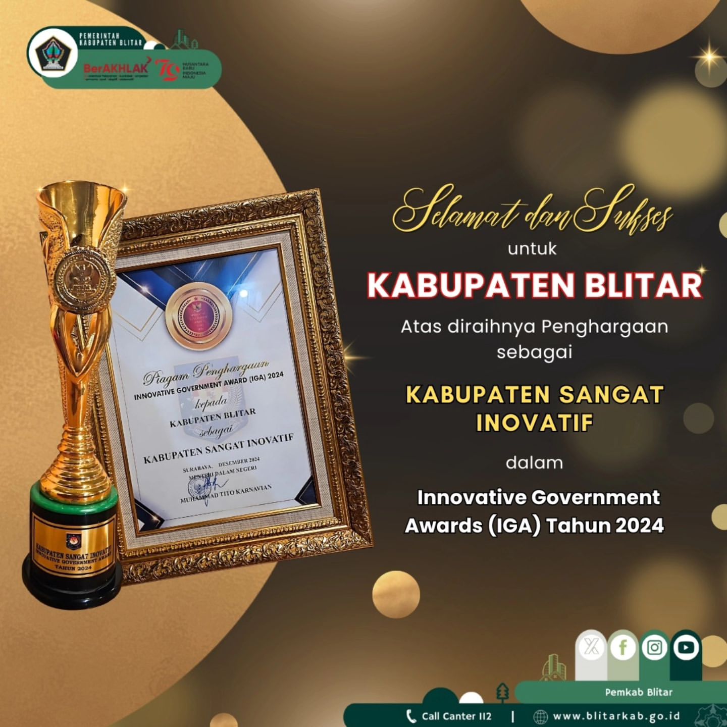 Pemerintah Kabupaten Blitar Raih Penghargaan Inovasi Terbaik di IGA 2024