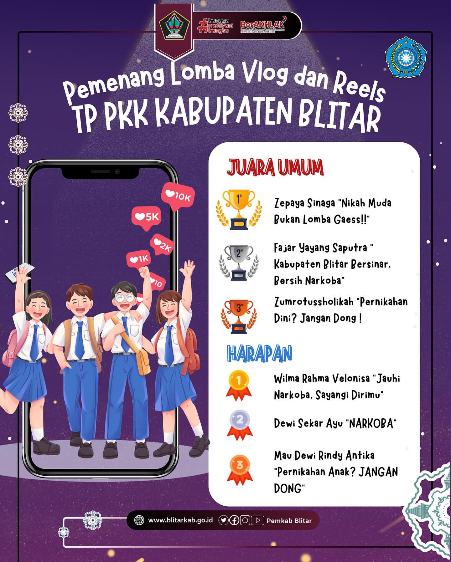 Pengumuman Pemenang Lomba Vlog-Reels TP PKK Kabupaten Blitar