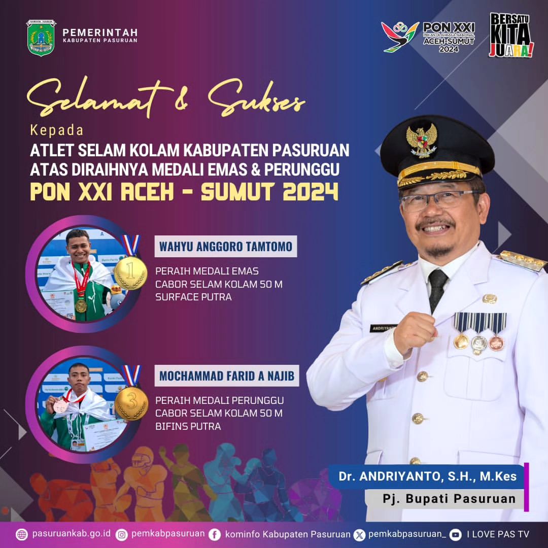 Atlet Selam Kolam Kabupaten Pasuruan Raih Medali di PON XXI Aceh-Sumut 2024