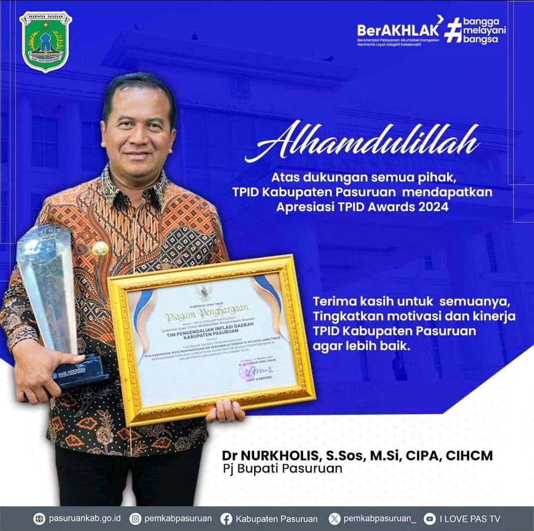 TPID Kabupaten Pasuruan Raih Apresiasi di TPID Award 2024