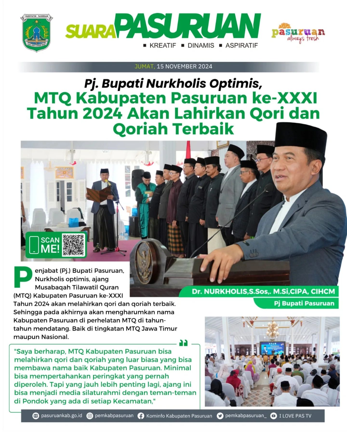 Musabaqah Tilawatil Quran (MTQ) Kabupaten Pasuruan ke-XXXI Resmi Dibuka