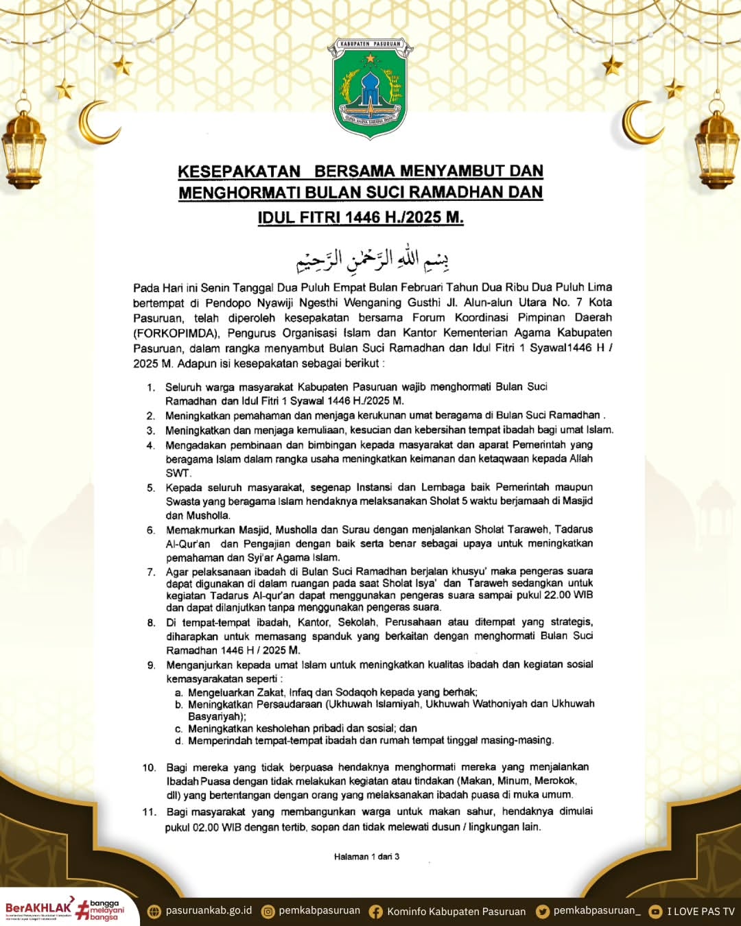 Kesepakatan Bersama Menyambut Ramadhan dan Idul Fitri di Pasuruan