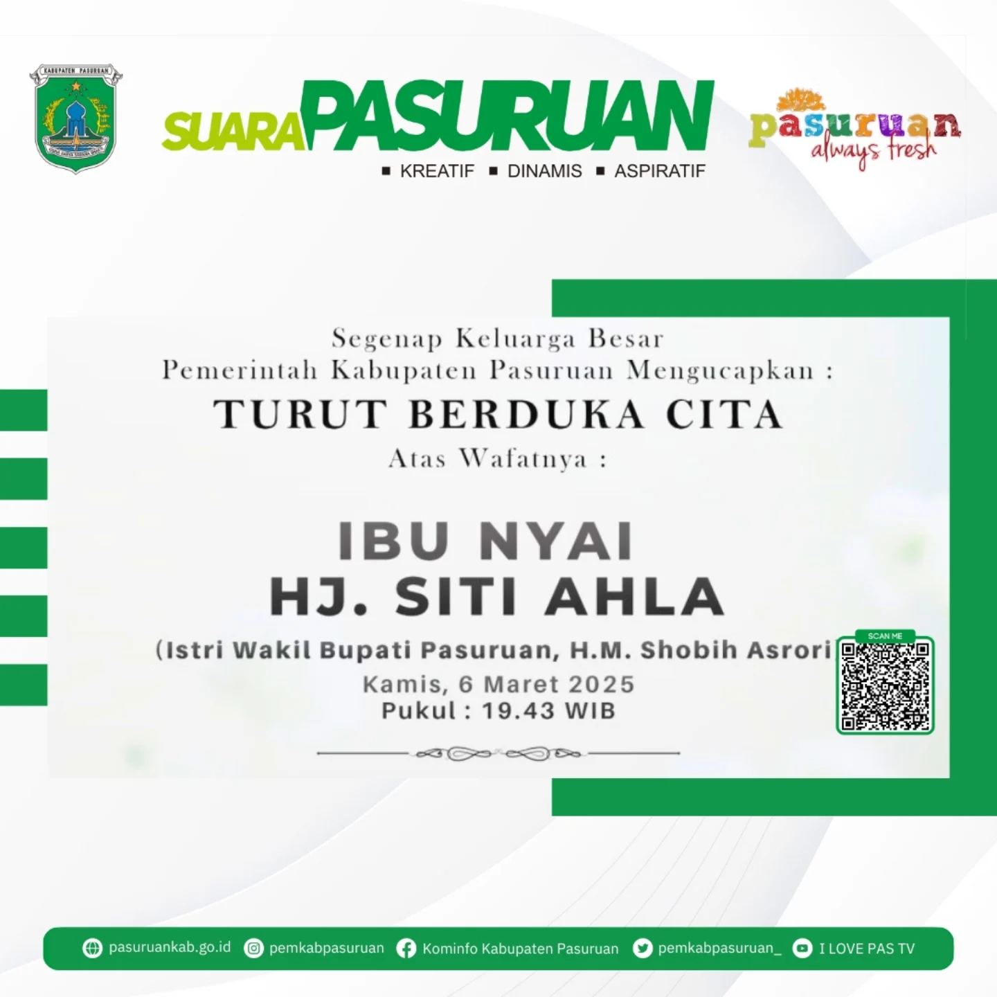 Pemerintah Kabupaten Pasuruan Berduka, Istri Wakil Bupati Wafat