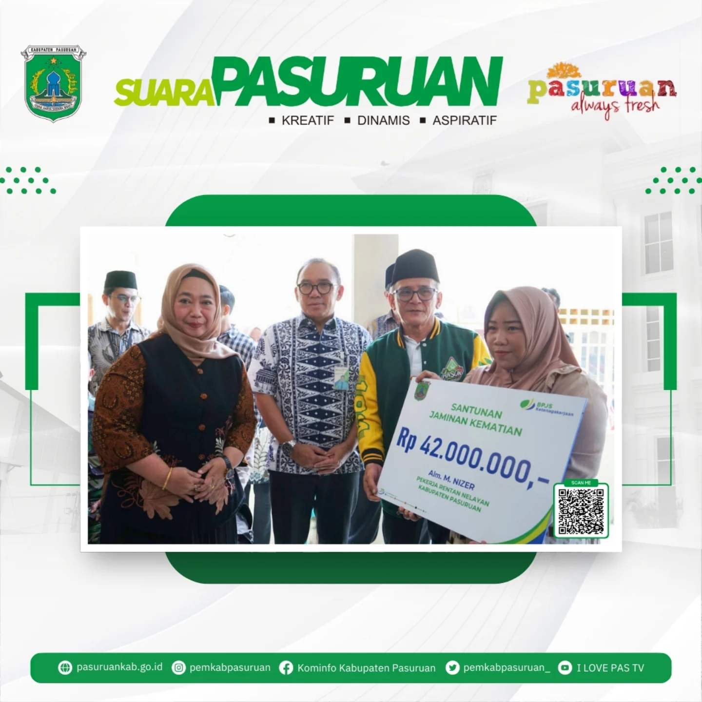 Wakil Bupati Pasuruan Serahkan Santunan Jaminan Kematian untuk Ahli Waris Nelayan