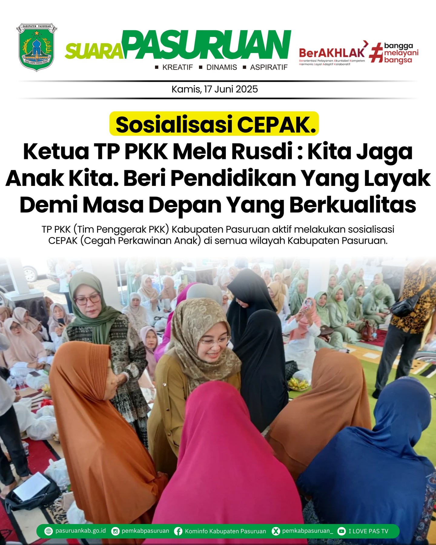 Sosialisasi CEPAK di Kabupaten Pasuruan untuk Cegah Perkawinan Anak