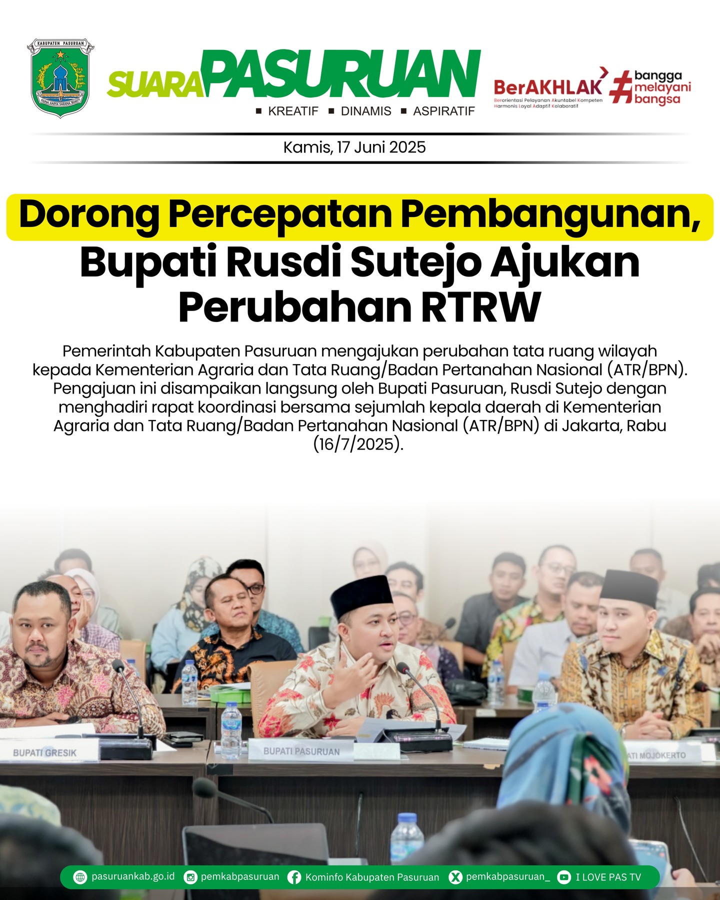 Pemerintah Kabupaten Pasuruan Usulkan Perubahan Tata Ruang Wilayah