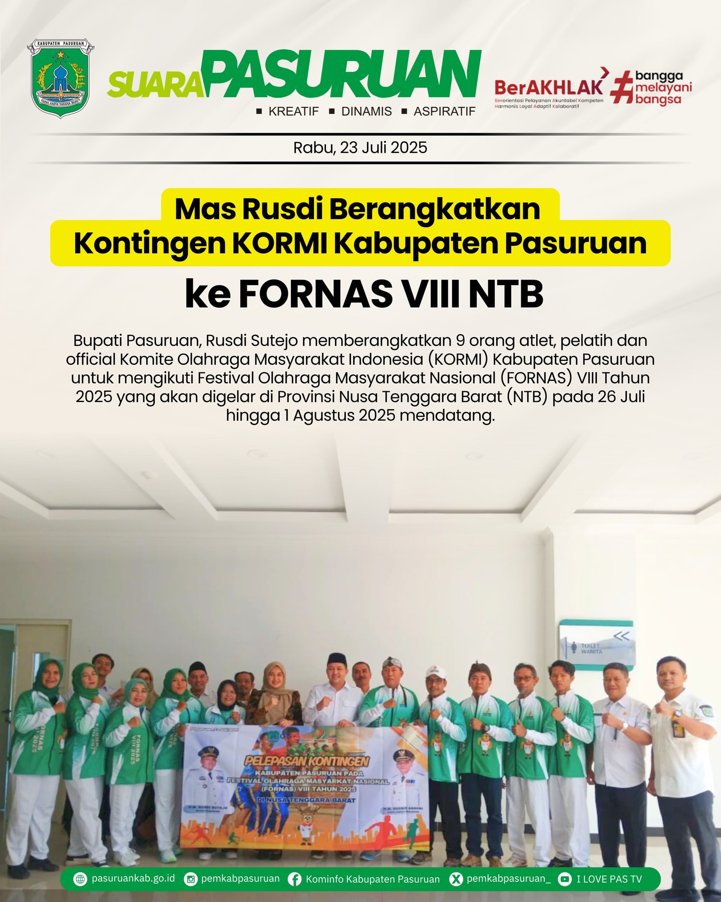Pemberangkatan Atlet dari Pasuruan untuk Festival Olahraga Nasional