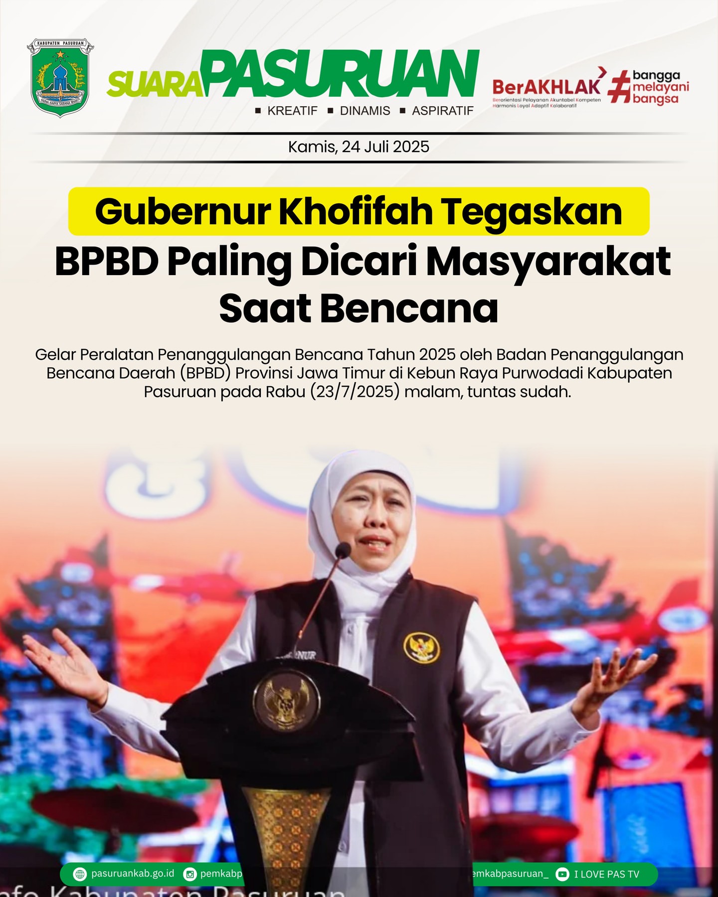 Gubernur Jawa Timur Apresiasi Kinerja BPBD dalam Penanggulangan Bencana