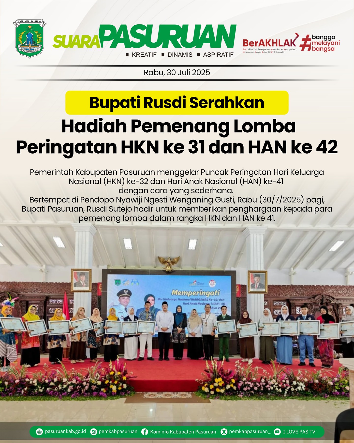 Puncak Peringatan Hari Keluarga Nasional dan Hari Anak Nasional di Pasuruan