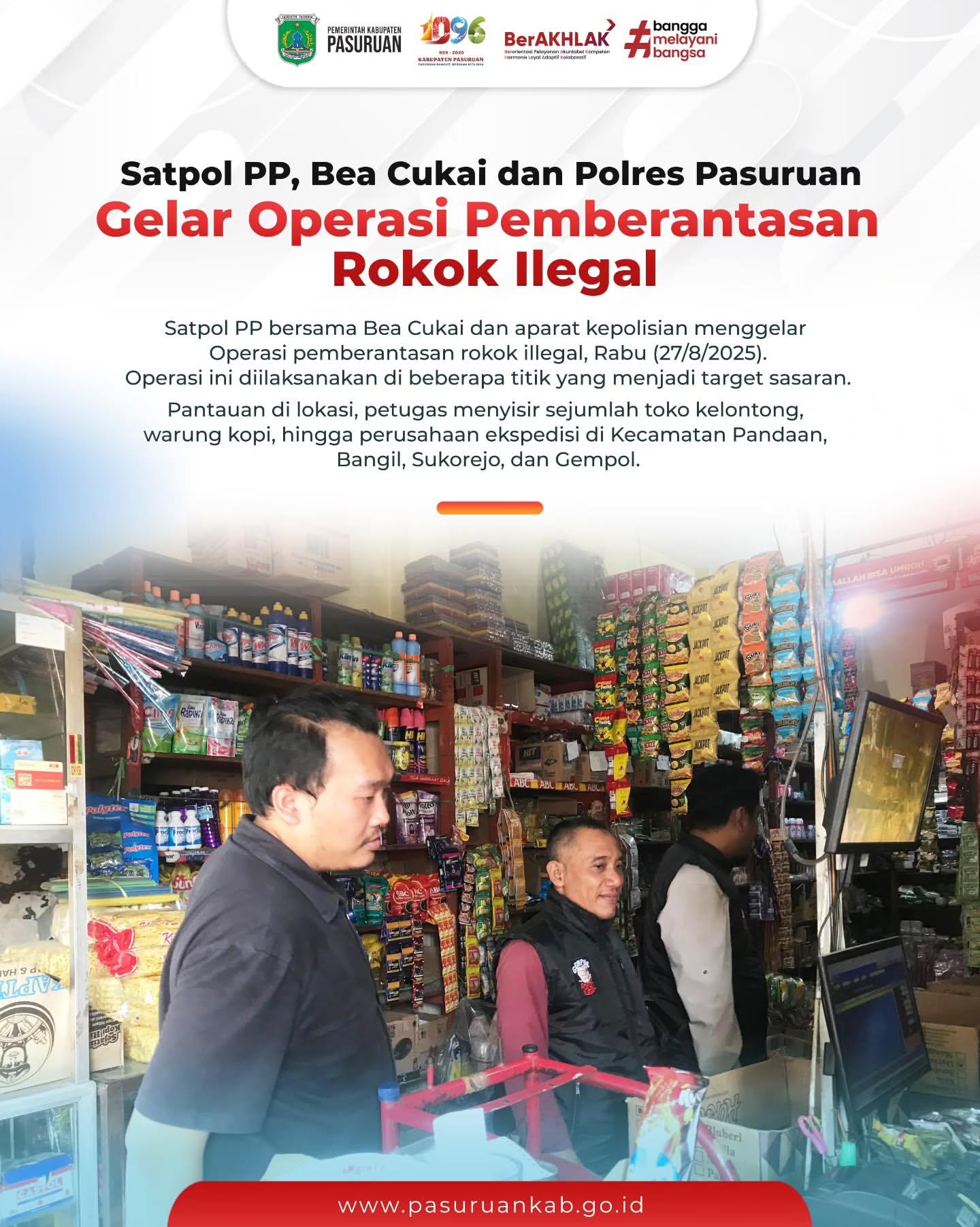 Satpol PP, Bea Cukai, dan Polisi Gelar Operasi Untuk Memberantas Rokok Ilegal di Pasuruan