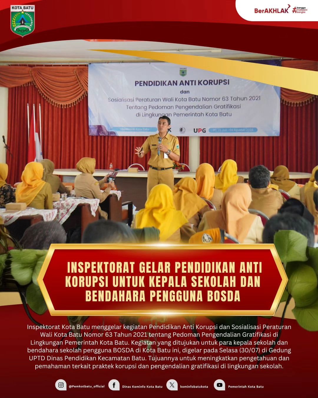 Pendidikan Anti Korupsi untuk Kepala Sekolah dan Bendahara BOSDA