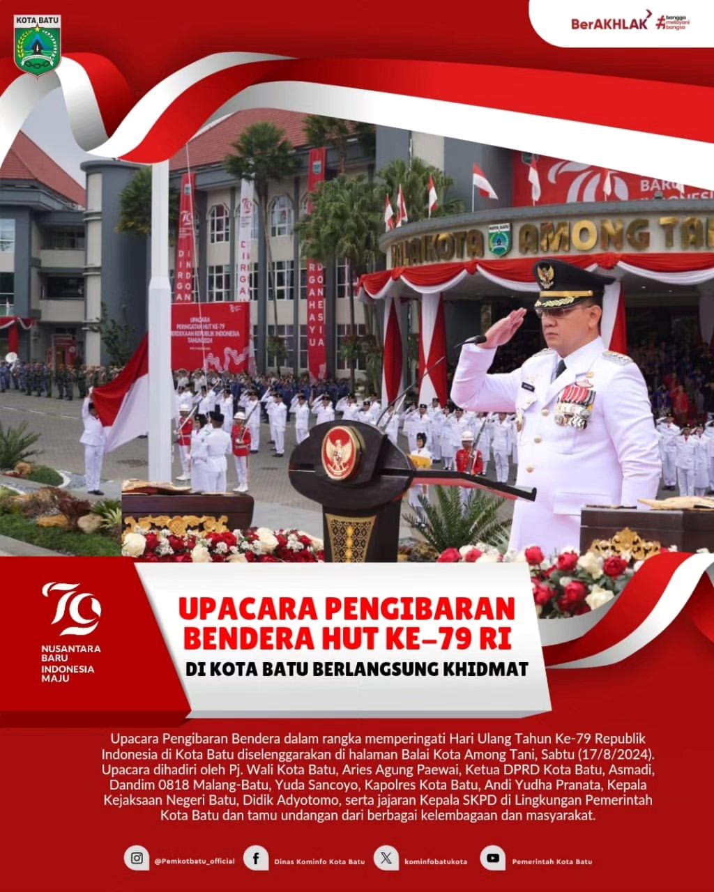 Upacara Pengibaran Bendera HUT ke-79 RI di Kota Batu Berlangsung Khidmat